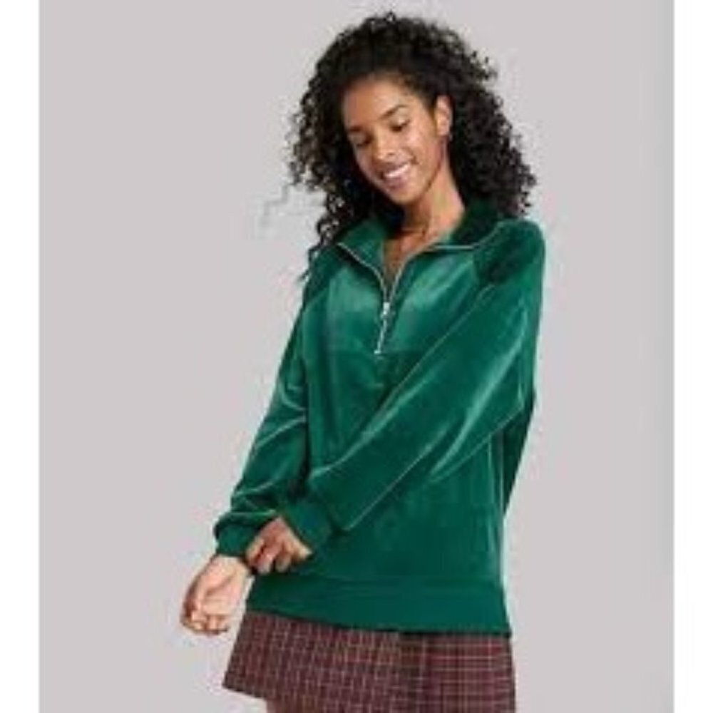 Women's Quarter Zip Velour Tunic Sweatshirt | Wild Fable | Large - Picture 2 of 12